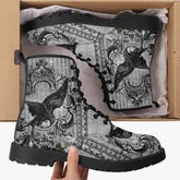 Gothic Raven Lace Up Combat Boots - Dark Raven emo boots (JPREG58)